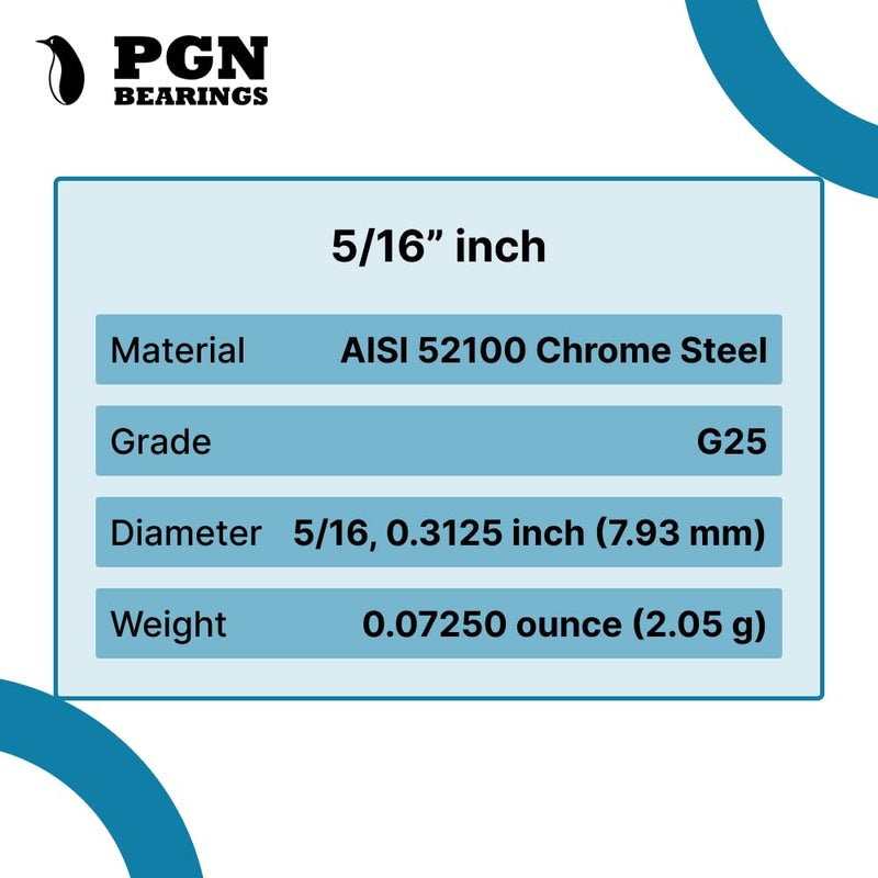 PGN Bearings (100 قطعة) PGN - كرات محمل فولاذية كروم دقيقة مقاس 5/16 بوصة (0.3125 بوصة) G25 - Image 3